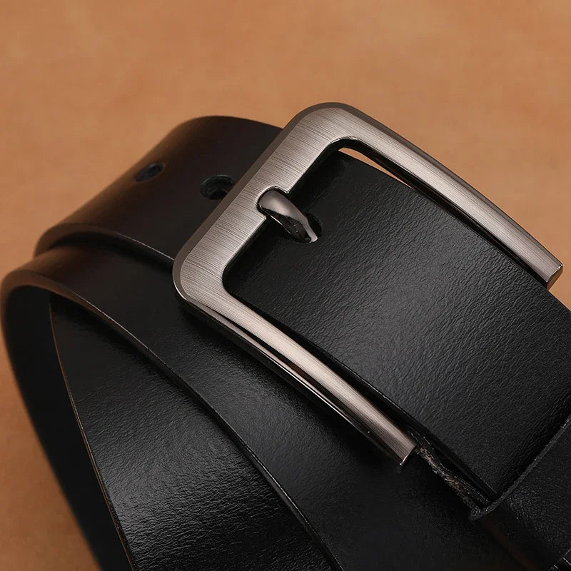 Genuine Leather Men's Belt with Large Pin Buckle - Plus Sizes Available