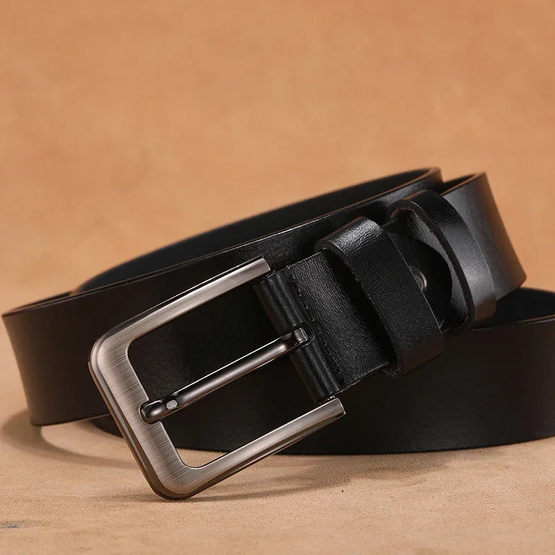 Genuine Leather Men's Belt with Large Pin Buckle - Plus Sizes Available