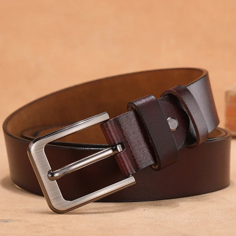 Genuine Leather Men's Belt with Large Pin Buckle - Plus Sizes Available